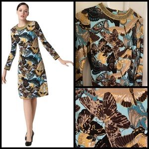 Tory Burch Kareema Blue Gold Butterfly Silk Dress